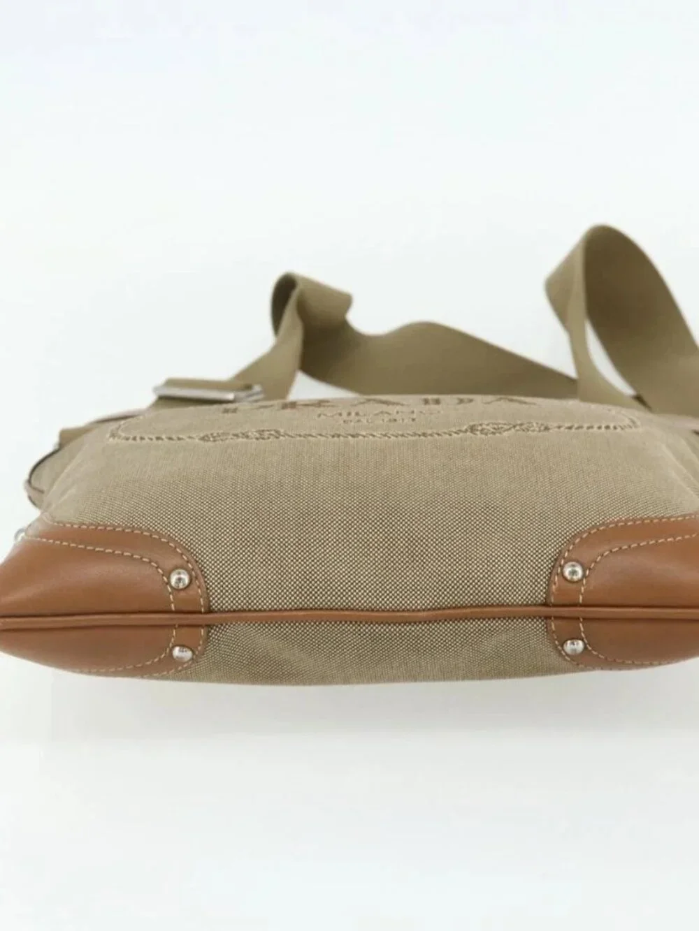 PRADA Shoulder Bag Canvas Beige Silver Auth ka3997